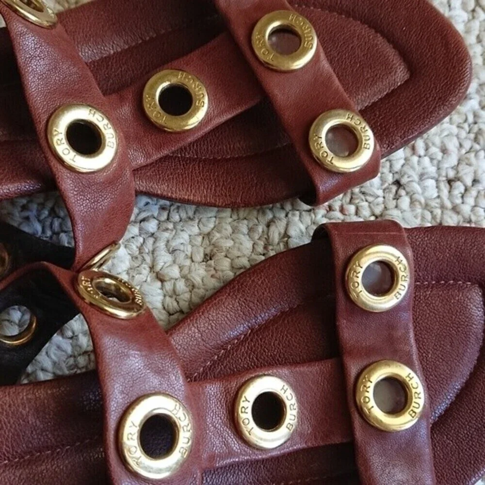 Tory Burch Leather Kathryn Grommet Sandals in brown size 7.5